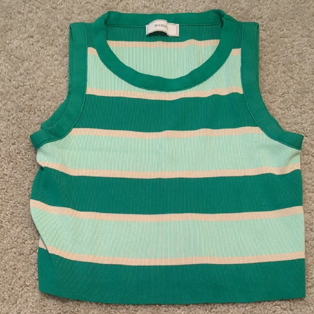 Rihoas Green and Cream Striped Tank Top